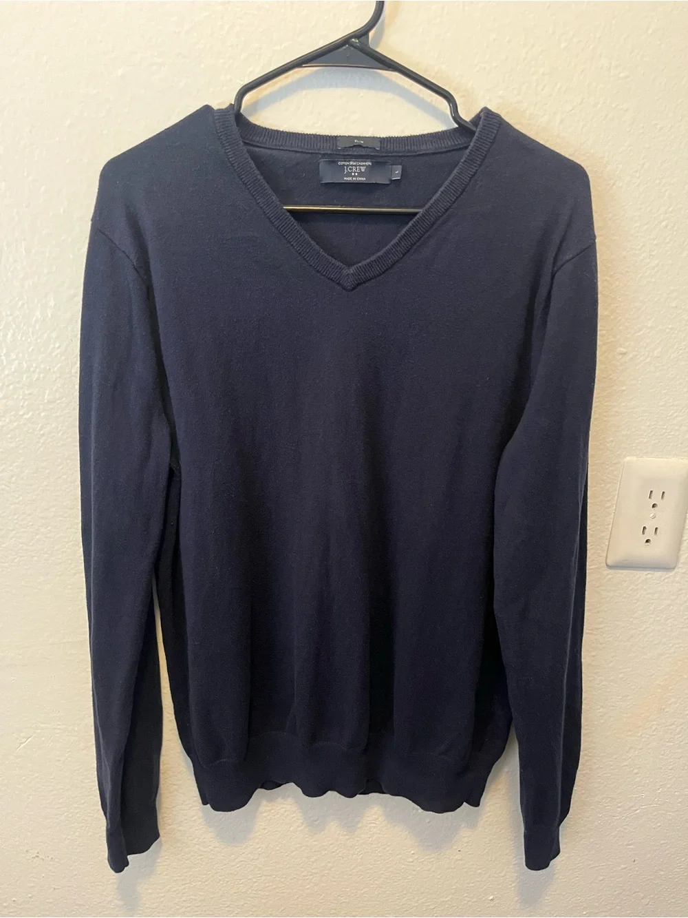 J.Crew Cotton Cashmere Navy V-Neck Sweater Slim Fit Men’s Large